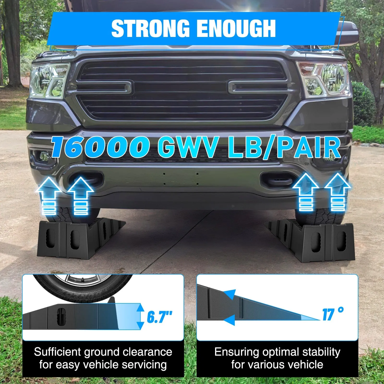 6.7Inch Lift Heavy Duty Truck Ramps 16000lb Capacity Portable Service Ramps
