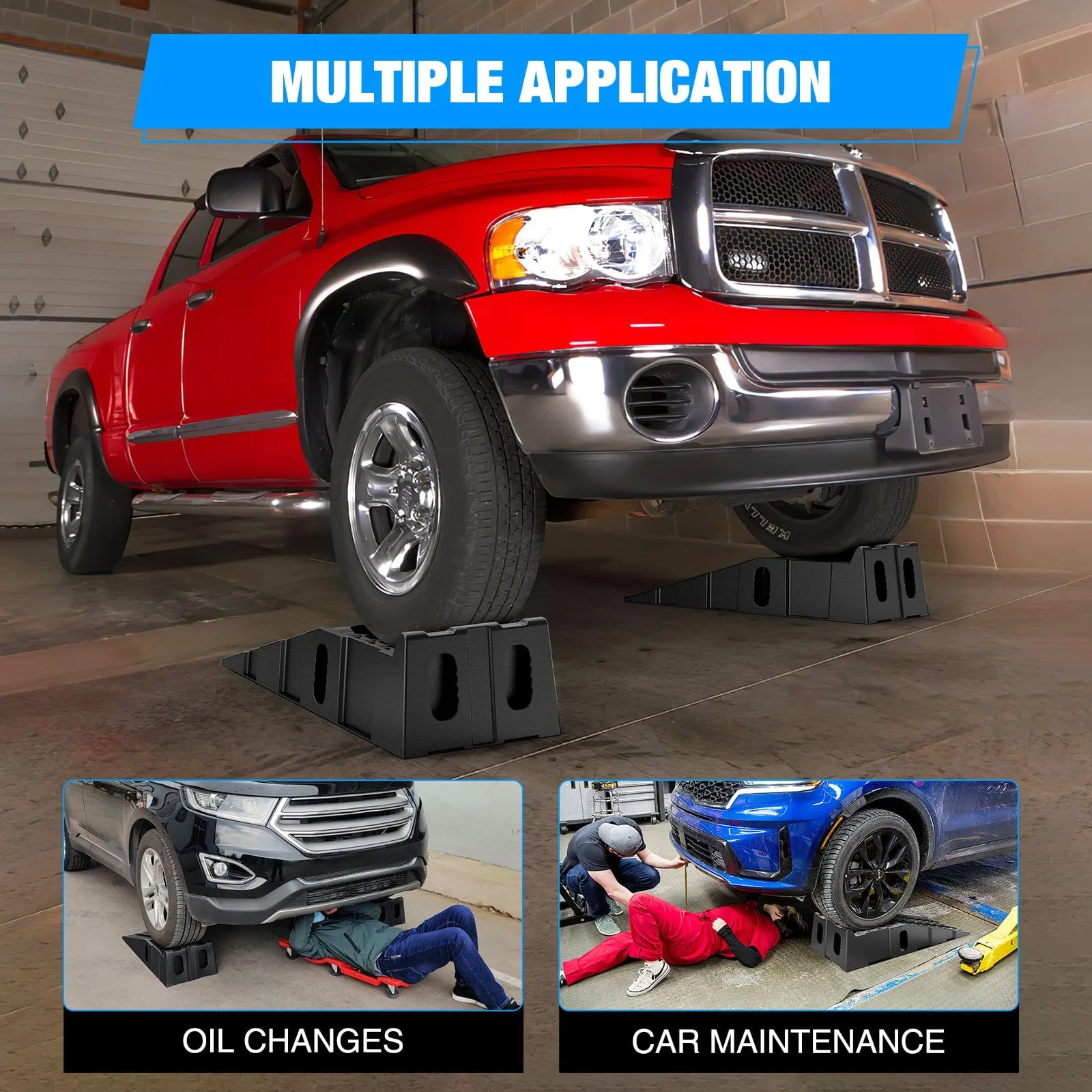 6.7Inch Lift Heavy Duty Truck Ramps 16000lb Capacity Portable Service Ramps