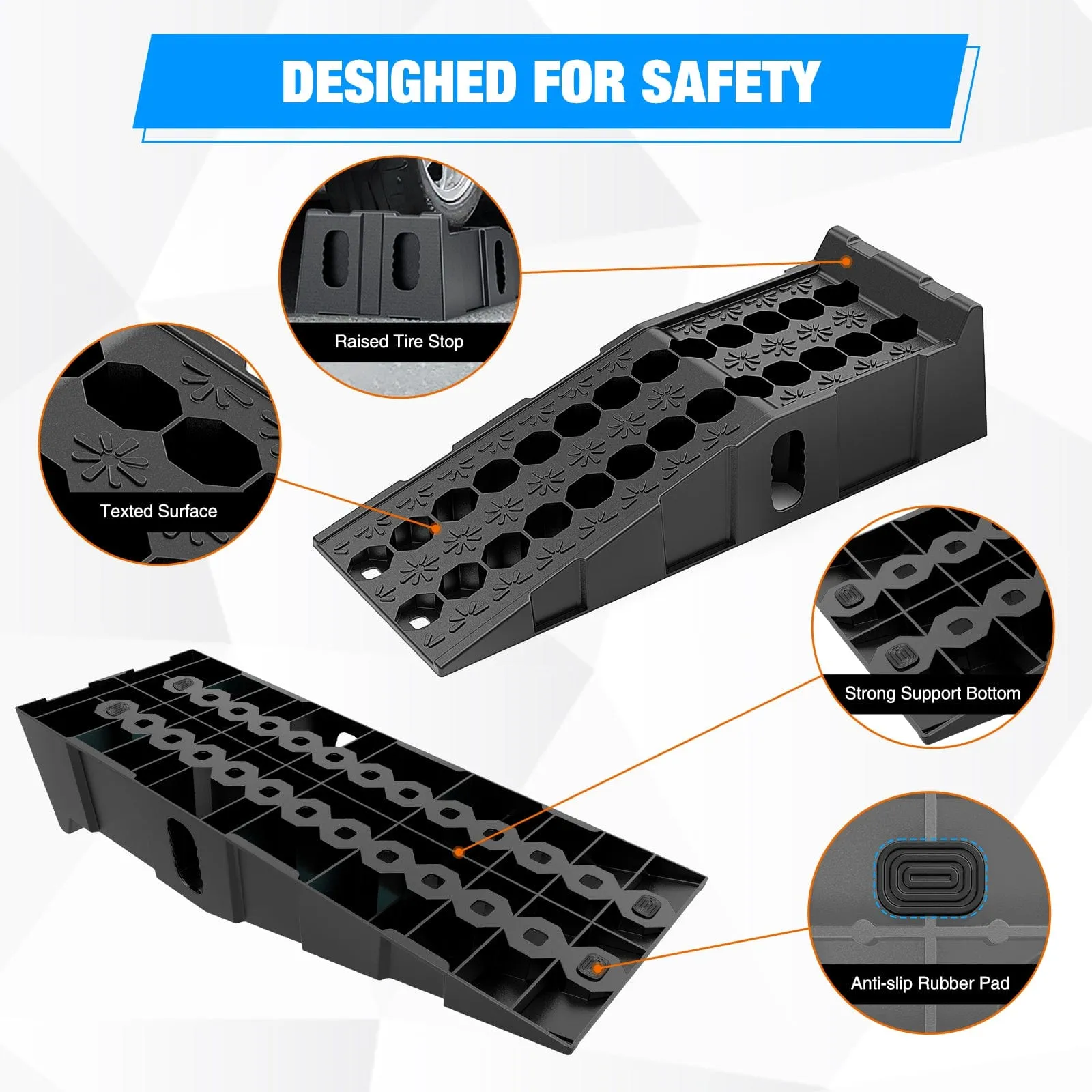 6.7Inch Lift Heavy Duty Truck Ramps 16000lb Capacity Portable Service Ramps