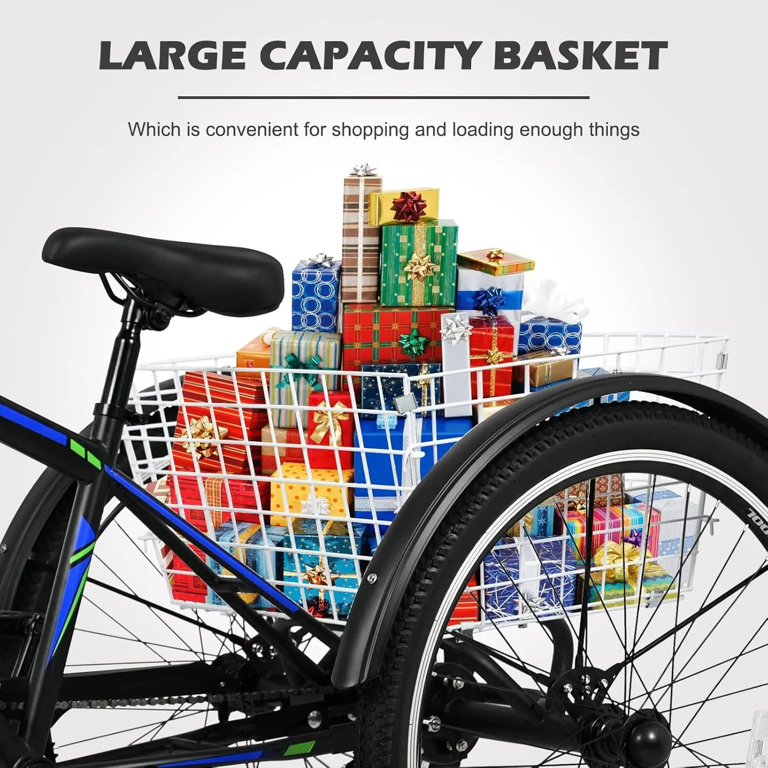 ABORON Adult Mountain Tricycle, 7-Speed 3-Wheel Mountain Bikes 24/26/27.5inch Available, Front Suspension, Disc Brake