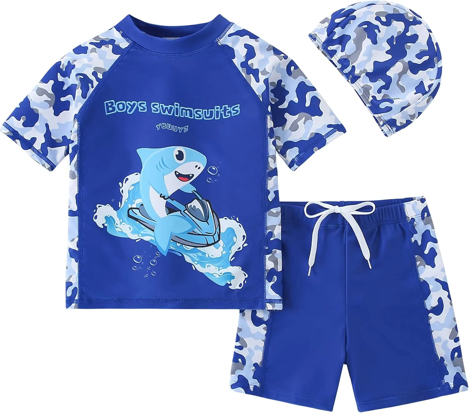 AIWUHE Toddler Boys Swimsuit Set Rash Guard Boys' Swimwear Two Piece Bathing Suit and Swim Trunk with Hat UPF 50  3-8Y