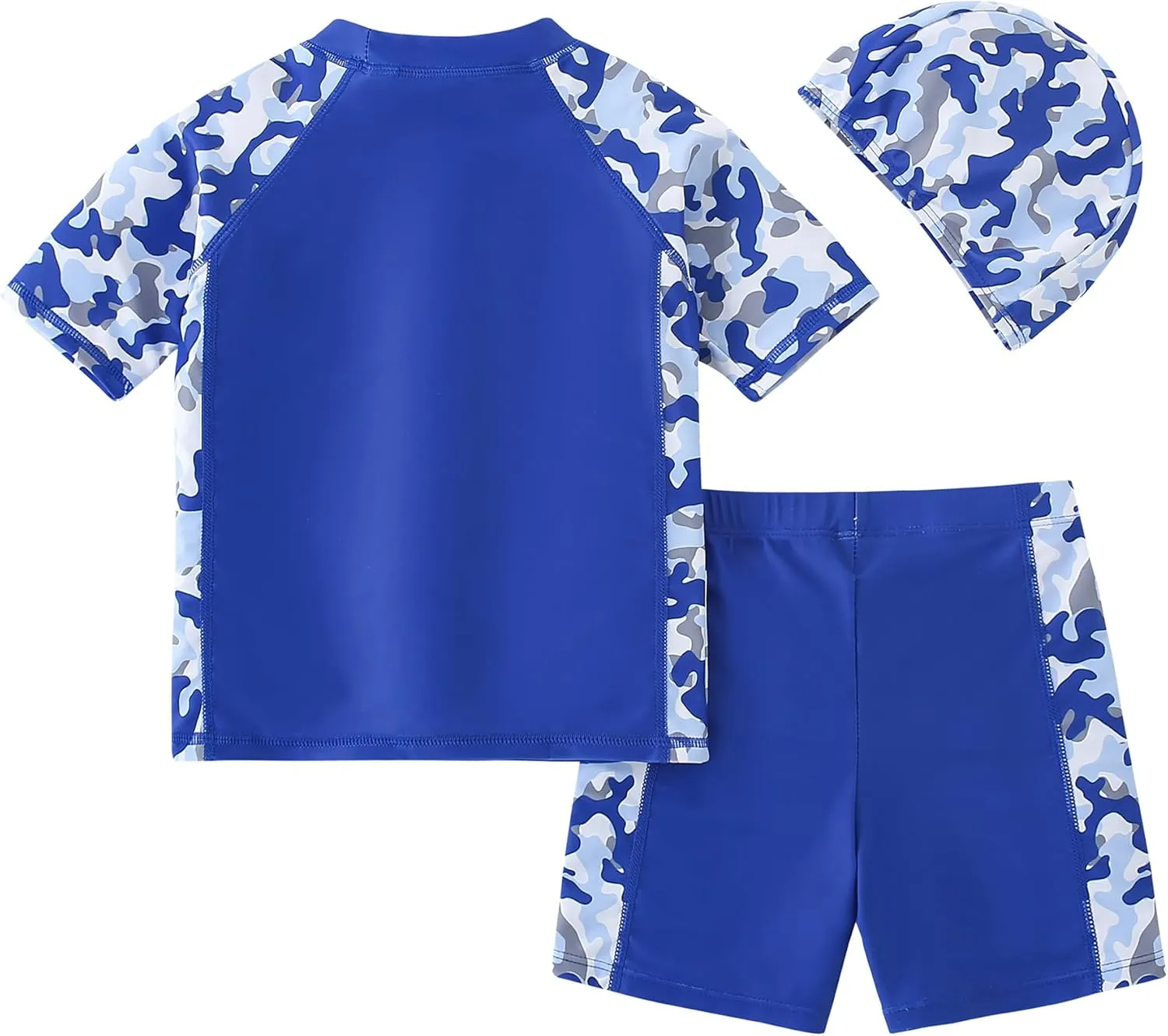 AIWUHE Toddler Boys Swimsuit Set Rash Guard Boys' Swimwear Two Piece Bathing Suit and Swim Trunk with Hat UPF 50  3-8Y