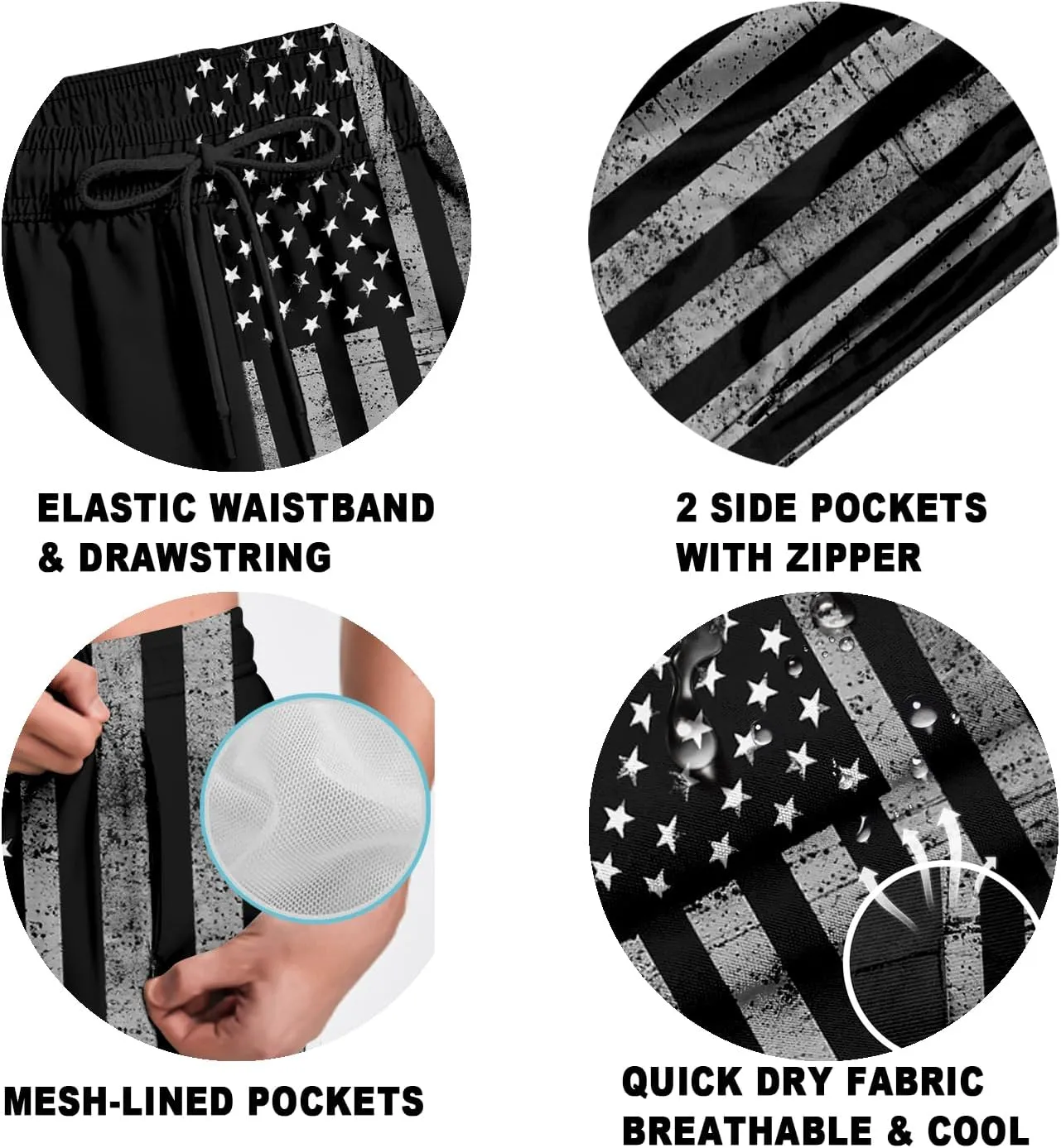 Big and Tall Men's Swim Trunk 8" with Compression Liner 8 Inch Inseam Quick Dry Board Shorts & Zipper Pocket 2XL-9XL