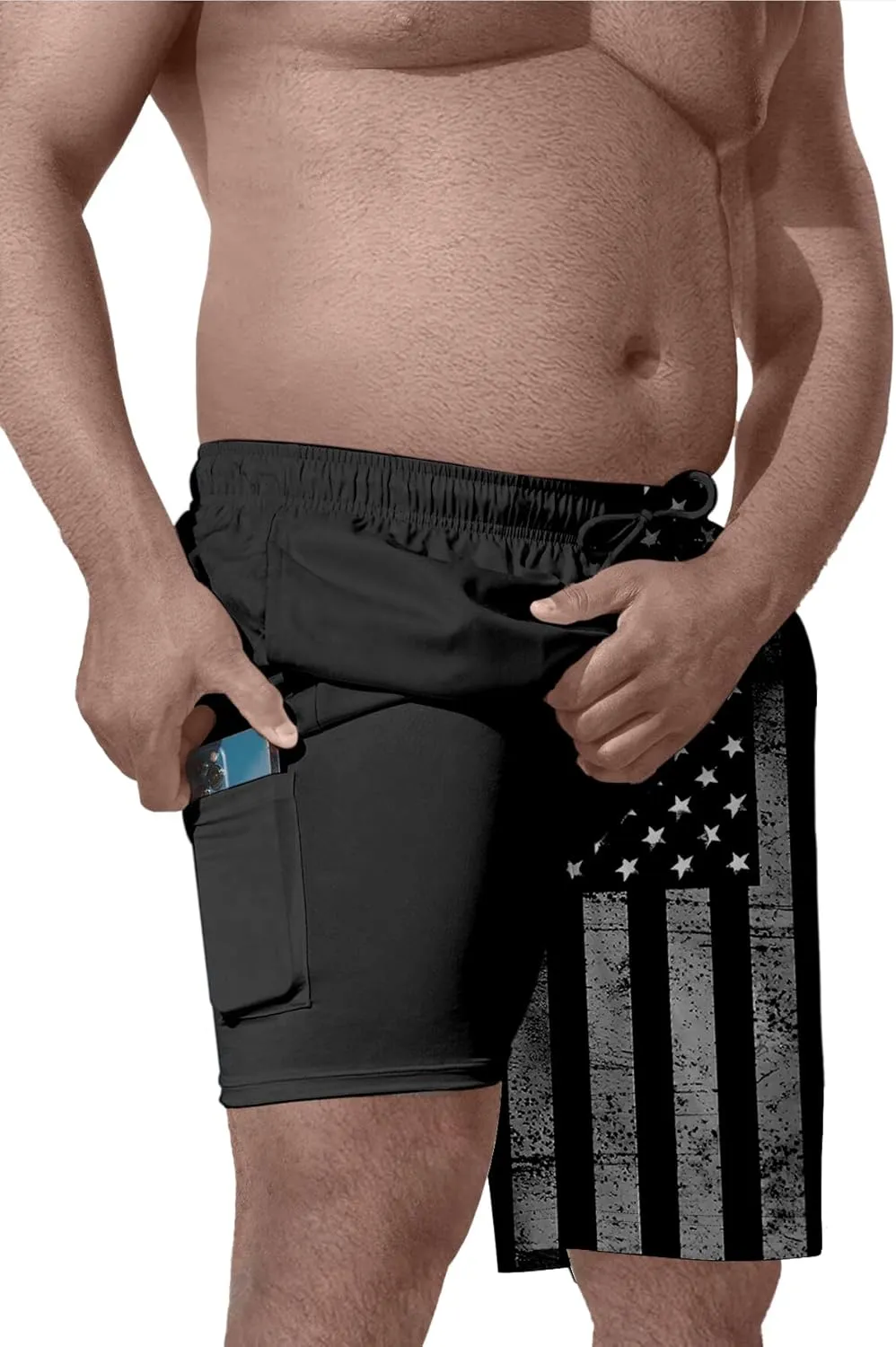 Big and Tall Men's Swim Trunk 8" with Compression Liner 8 Inch Inseam Quick Dry Board Shorts & Zipper Pocket 2XL-9XL