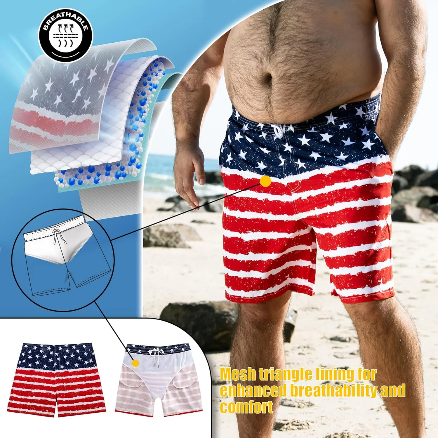 BRISIRA Big and Tall Swim Trunks for Men Bathing Suit with Mesh Lining Quick Dry Board Shorts Beach Swimsuit Pocket