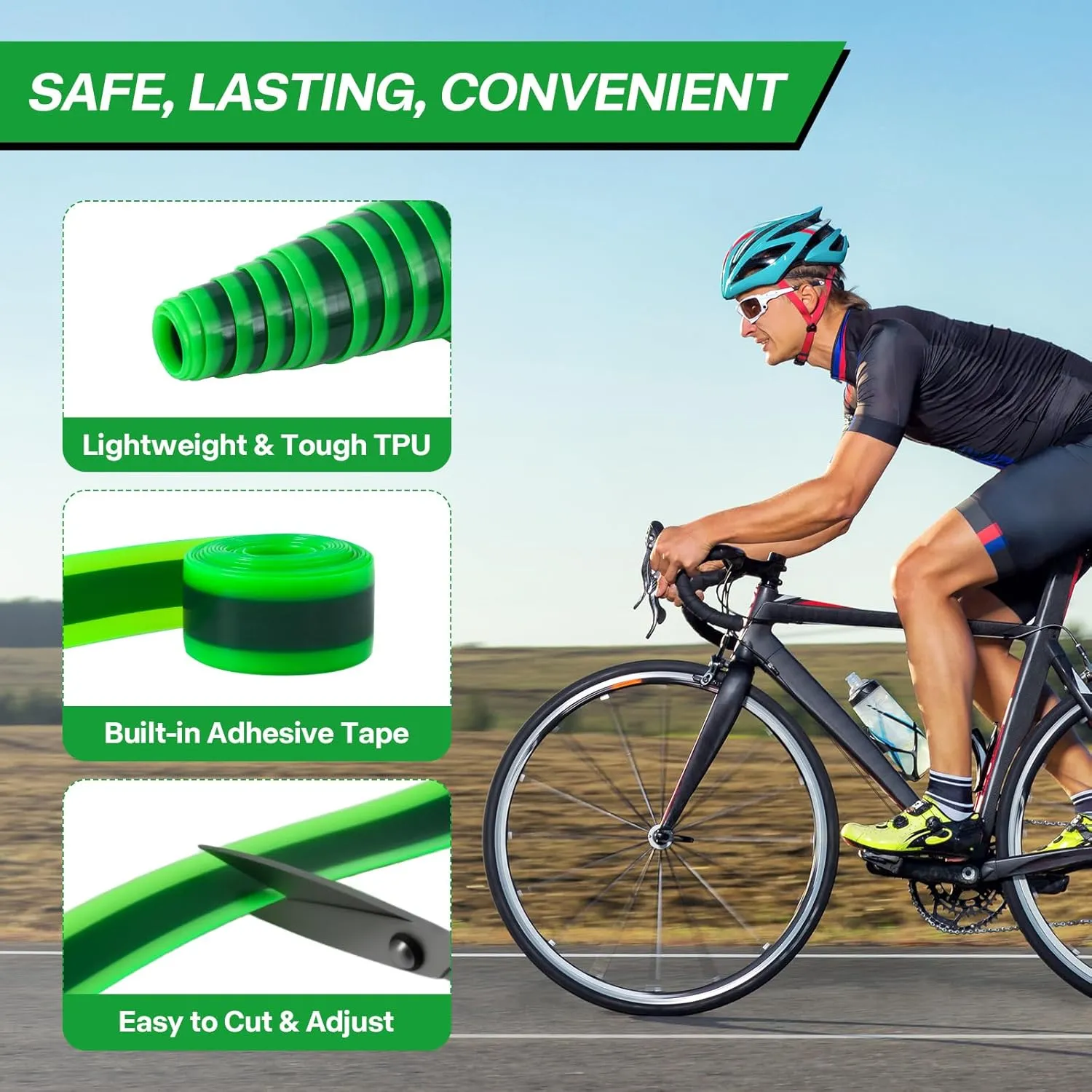 BWSHLF Self-Adhesive 700C Bike Tire Liner Protects Inner Tube, Puncture Proof TPU Mountain Bike Tire Liner Compatible with 12" 16" 18" 20" 24" 26" 27.5" 29", Road Bicycle Inner Tube Liner