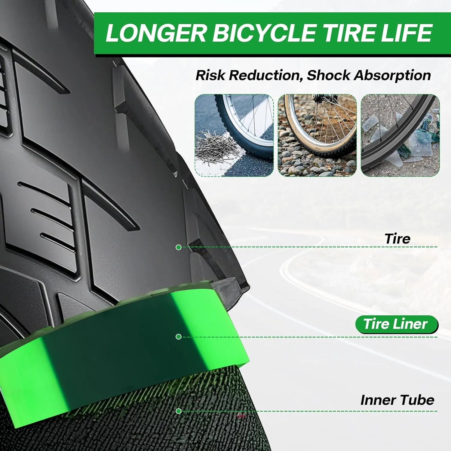 BWSHLF Self-Adhesive 700C Bike Tire Liner Protects Inner Tube, Puncture Proof TPU Mountain Bike Tire Liner Compatible with 12" 16" 18" 20" 24" 26" 27.5" 29", Road Bicycle Inner Tube Liner