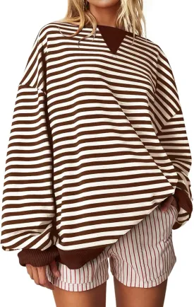 Darong Women Oversized Striped Color Block Long Sleeve Crew Neck Sweatshirt Casual Cotton Pullover Sweatshirts Fall Cloth Darong Women Oversized Striped Color Block Long Sleeve Crew Neck Sweatshirt Casual Cotton Pullover Sweatshirts Fall Cloth