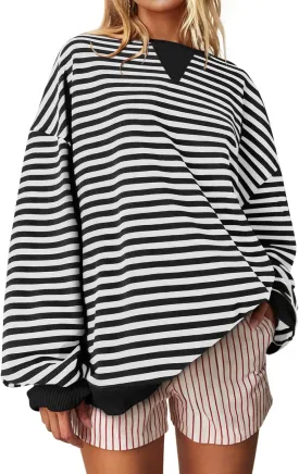 Darong Women Oversized Striped Color Block Long Sleeve Crew Neck Sweatshirt Casual Cotton Pullover Sweatshirts Fall Cloth Darong Women Oversized Striped Color Block Long Sleeve Crew Neck Sweatshirt Casual Cotton Pullover Sweatshirts Fall Cloth