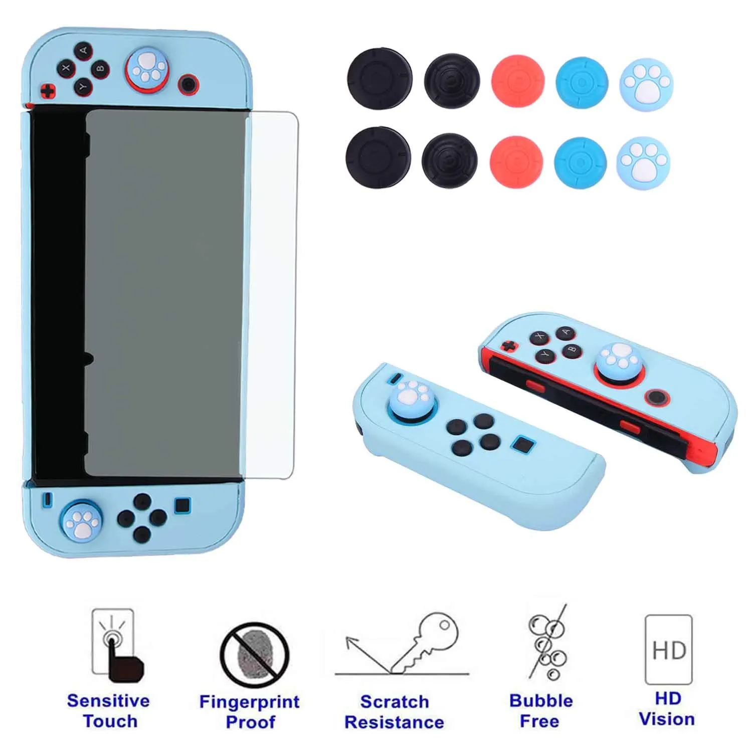 Dockable Case for Nintendo Switch - COMCOOL 3 in 1 Protective Cover Case for Nintendo Switch and Joy-Con Controller with Screen Protector and Thumb grips - Blue