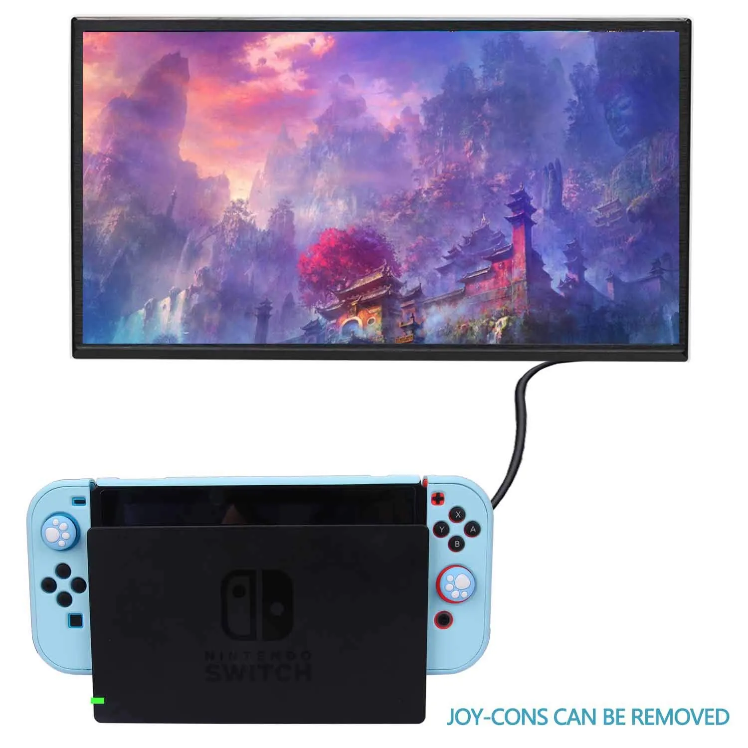 Dockable Case for Nintendo Switch - COMCOOL 3 in 1 Protective Cover Case for Nintendo Switch and Joy-Con Controller with Screen Protector and Thumb grips - Blue