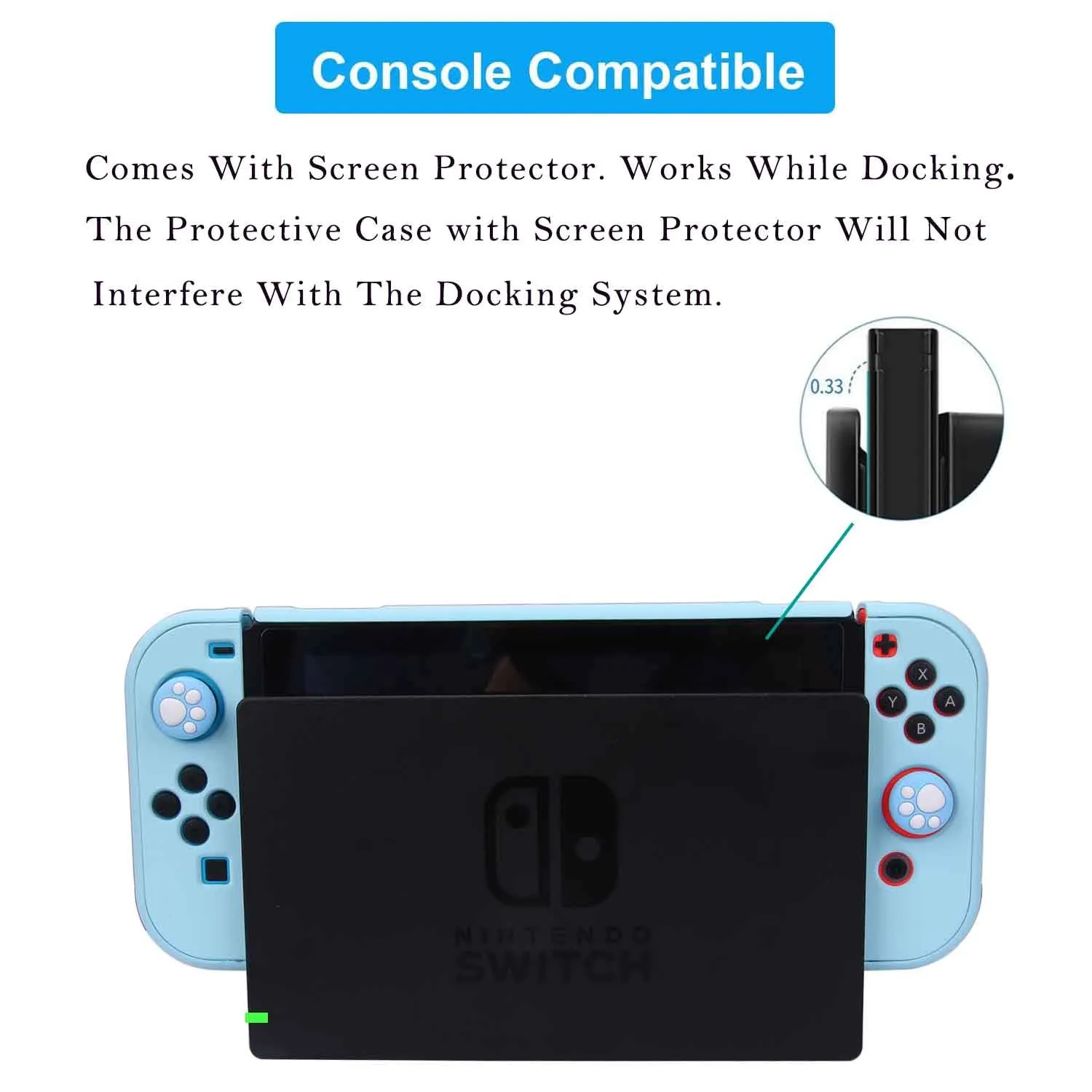 Dockable Case for Nintendo Switch - COMCOOL 3 in 1 Protective Cover Case for Nintendo Switch and Joy-Con Controller with Screen Protector and Thumb grips - Blue