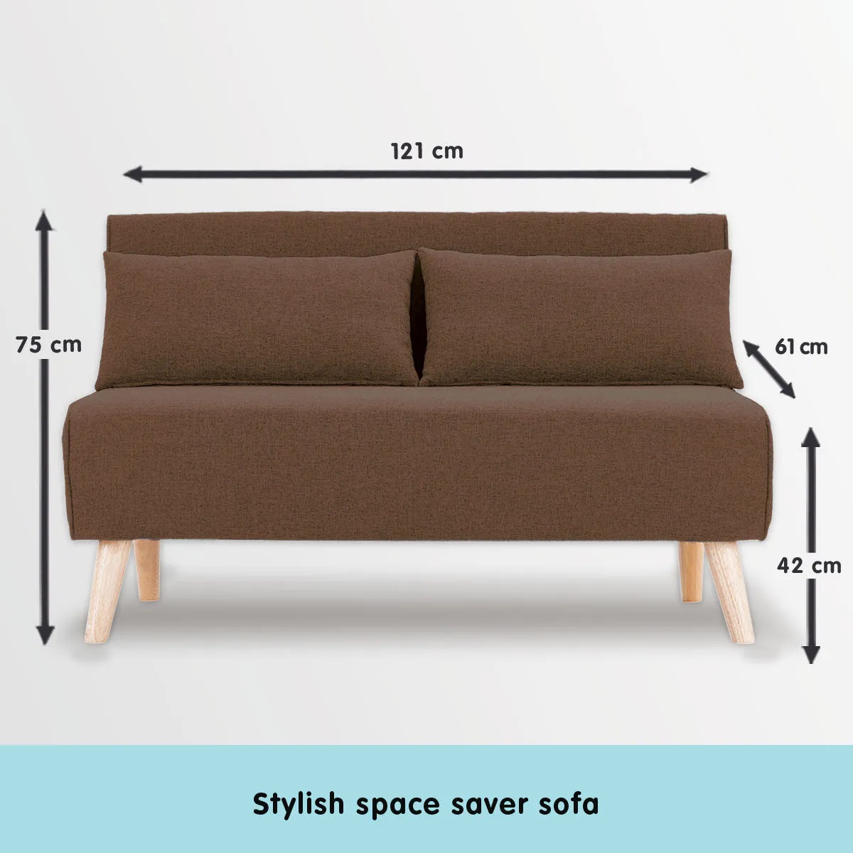 Durable Adjustable 2-Seater Sofa Bed Faux Linen Brown - Sarantino