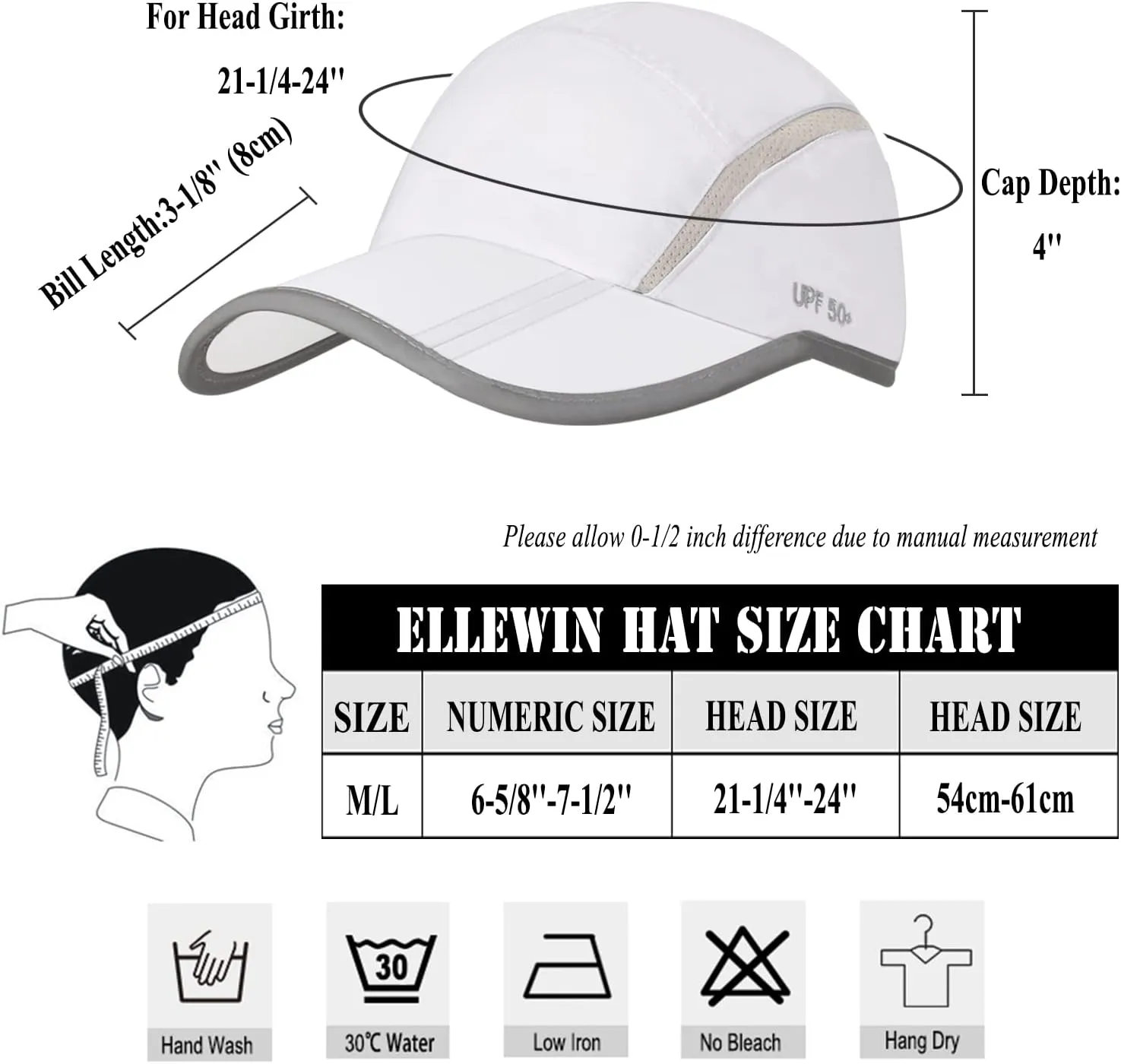 ELLEWIN 2 Pack Unisex Baseball Cap Foldable Sports Hat with UPF 50  Runing Hat
