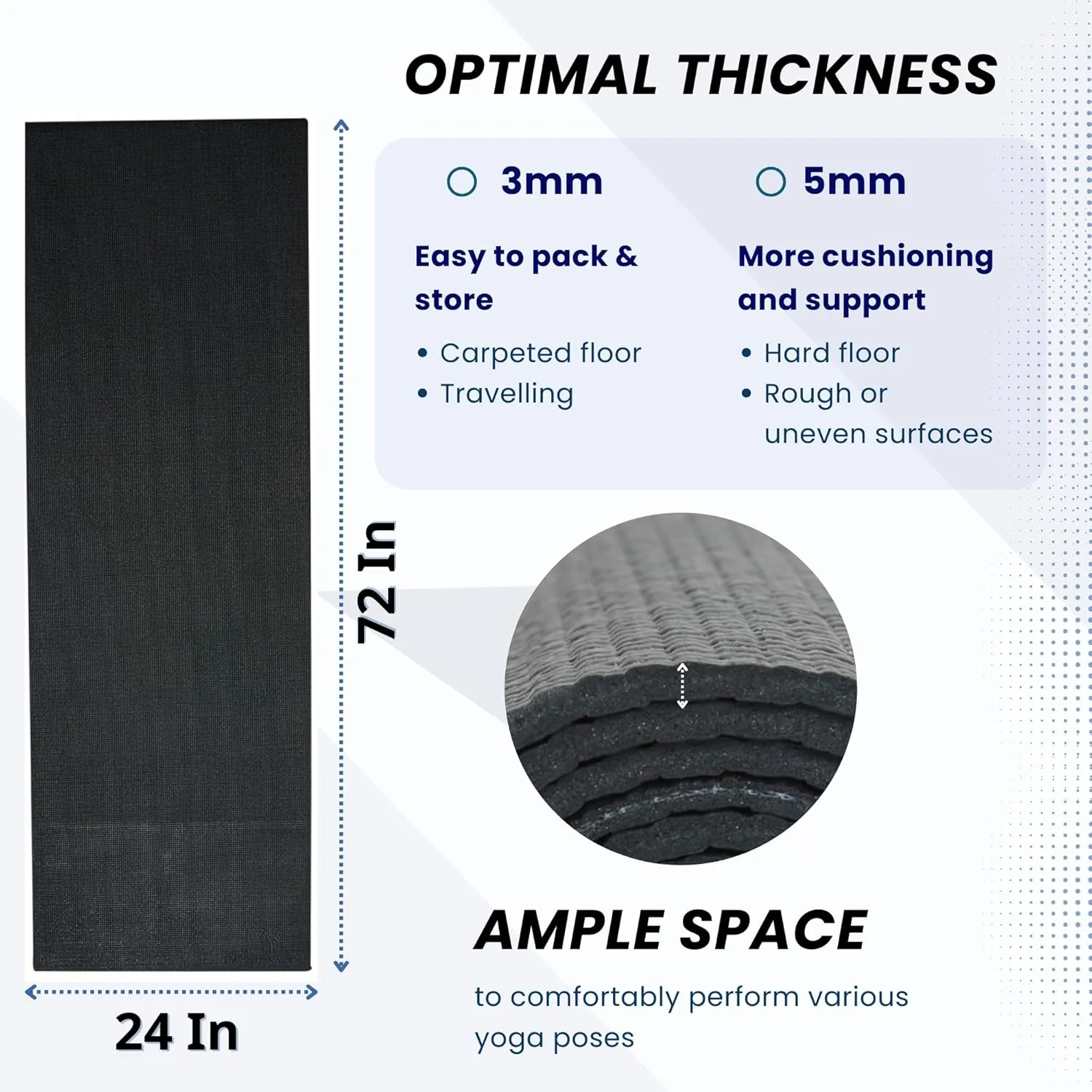 Everyday Yoga Deluxe Mat - 72"L x 24"W Non Slip Exercise Mat, Anti-Tear, 3-5mm Thickness for Yoga, Pilates & Floor Workouts