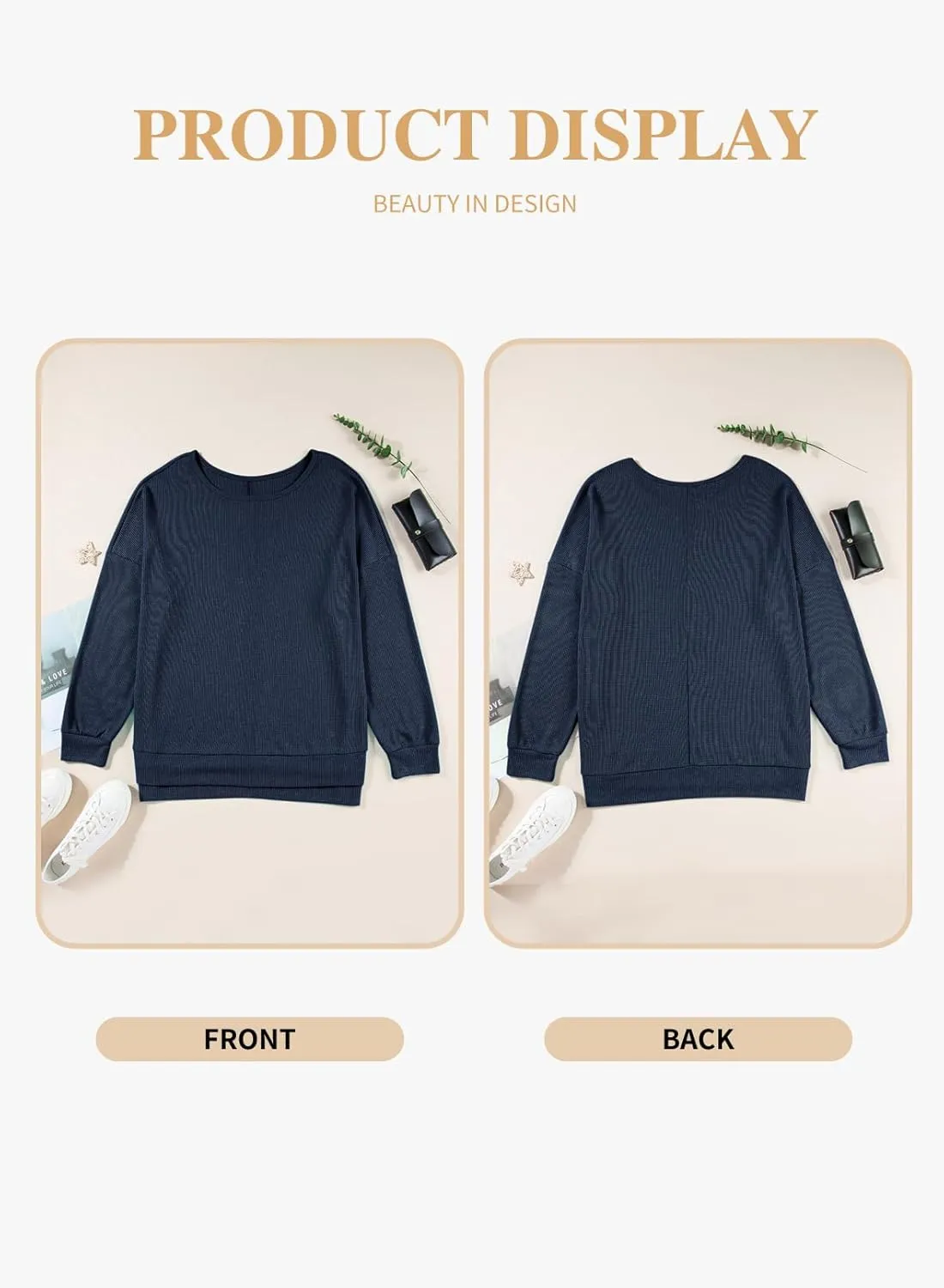Eytino Womens Plus Size Sweatshirts Crewneck Waffle Knit Long Sleeve Side Slit Casual Pullover Sweatshirt Tops(1X-5X)