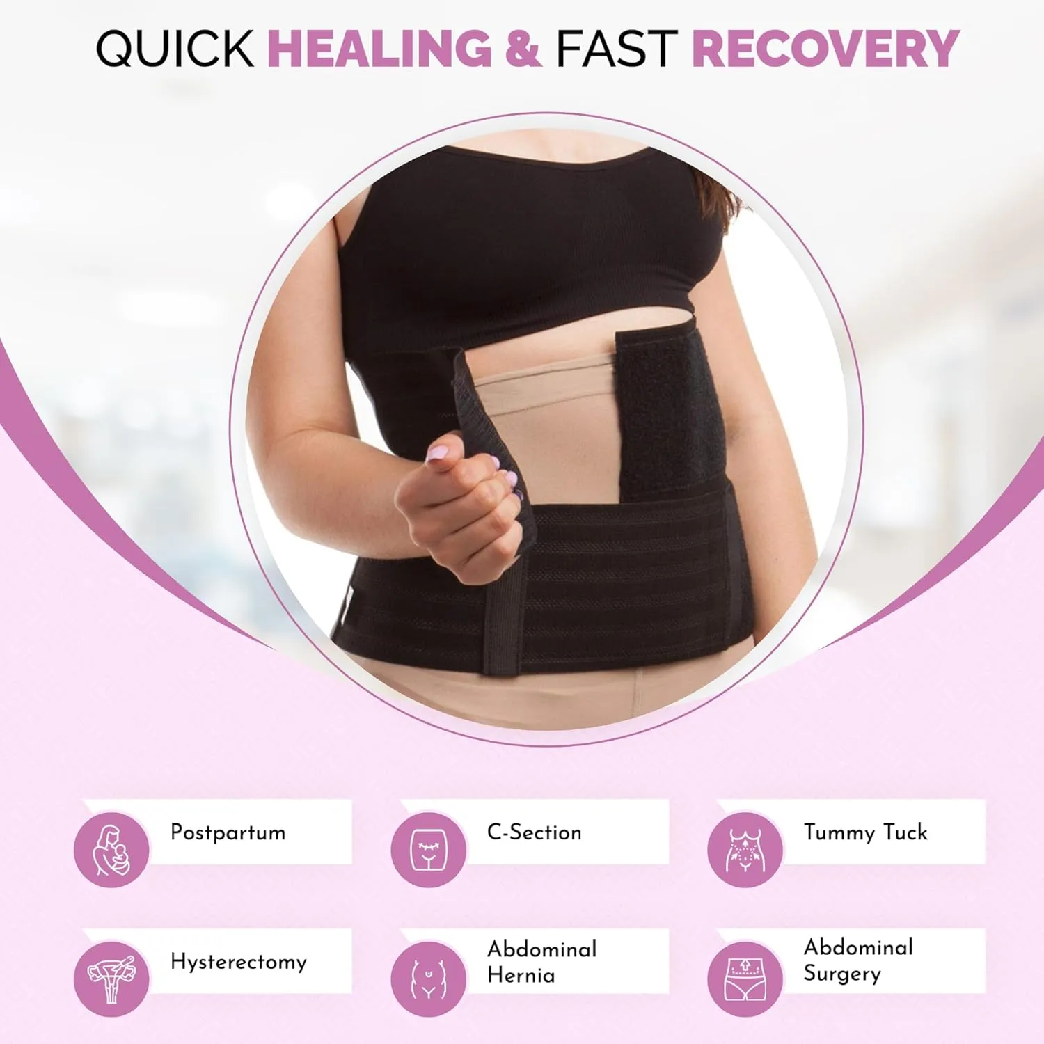 GABRIALLA 9'' Abdominal Binder for Women: Ideal Postpartum Belly Band and C Section Recovery Must Haves, Suitable for Post-Surgery Patients, Postpartum, and C Section Belly Band, Made in USA (Small)