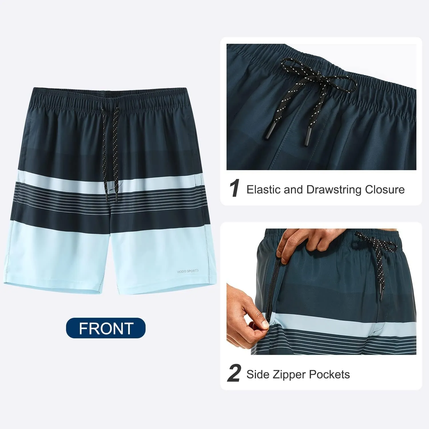HODOSPORTS Mens Swimsuit Trunks 7" Quick-Dry Swim Shorts with Compression Liner and Zipper Pockets