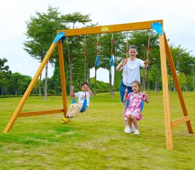 Kids Swing Sets for Backyard, Wooden Playground Sets with 2 Swings, Trapeze Swing Rings, Outdoor Playset for Children Ages 3-6, and a Family DIY Kit for Any Swings