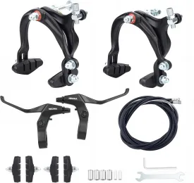 MEGHNA Bike Caliper Brake Set Aluminum Alloy Front and Rear Bike Brake Lever C Brake Set with Cables and Brake Pads Rim Brake for BMX Hybrid Bike Cruiser Bike Mountain Bike MEGHNA Bike Caliper Brake Set Aluminum Alloy Front and Rear Bike Brake Lever C Brake Set with Cables and Brake Pads Rim Brake for BMX Hybrid Bike Cruiser Bike Mountain Bike