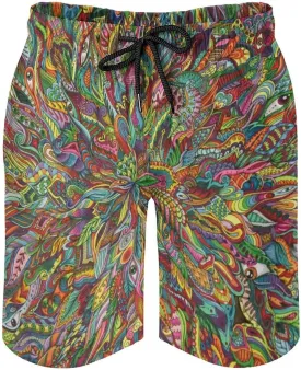 Mens Trippy Psychedelic Swim Trunks Beach Board Shorts with Mesh Lining and Pockets Mens Trippy Psychedelic Swim Trunks Beach Board Shorts with Mesh Lining and Pockets