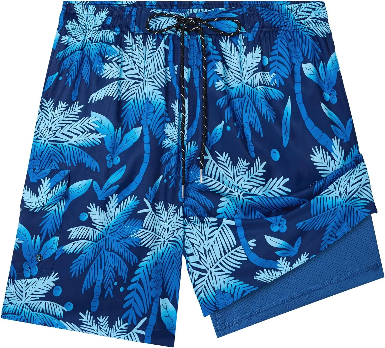 Milin Naco Mens Swim Trunks 7 Inch Inseam Compression Liner 2 in 1 Printed Swimming Short