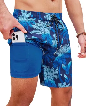 Milin Naco Mens Swim Trunks 7 Inch Inseam Compression Liner 2 in 1 Printed Swimming Short Milin Naco Mens Swim Trunks 7 Inch Inseam Compression Liner 2 in 1 Printed Swimming Short