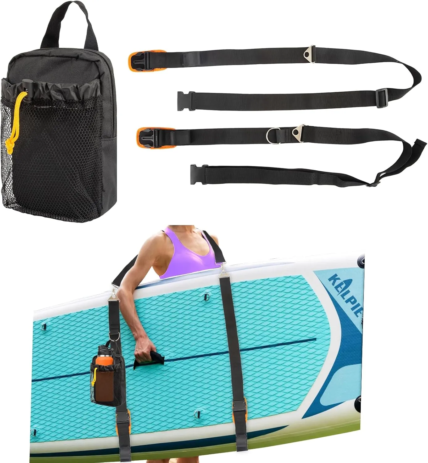 Paddle Board Carry Strap,Adjustable SUP Kayak Carry Strap with Detachable Storage Bag,Heavy Duty Carrying Strap for Surfboards, Paddleboards, Longboards and Kayaks,Paddle Board Accessories