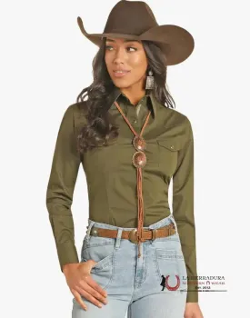 Panhandle Solid Olive Green Poplin Snap Shirt