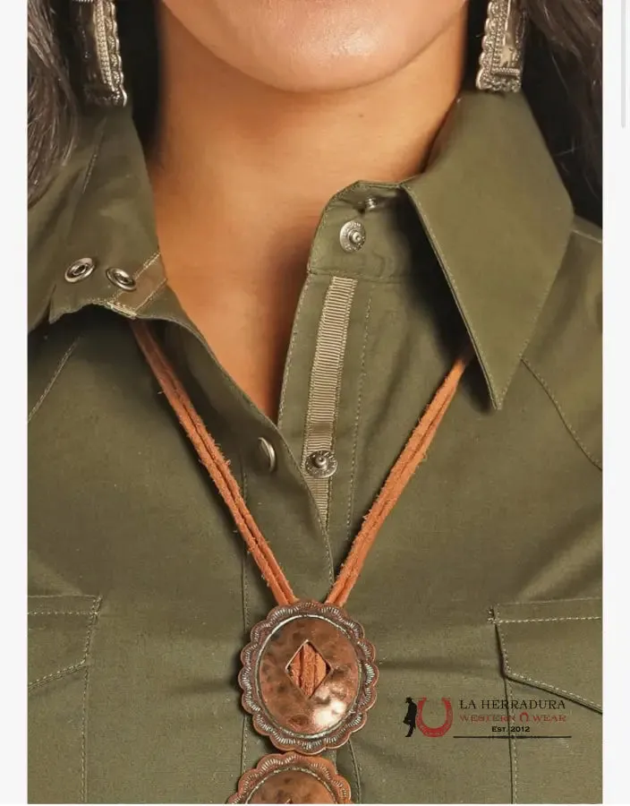 Panhandle Solid Olive Green Poplin Snap Shirt