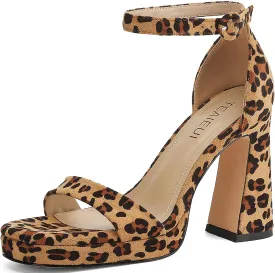 Platform Heels for Women Chunky High Heels with Ankle Strap Square Toe Strappy Heels for Women Heeled Sandals