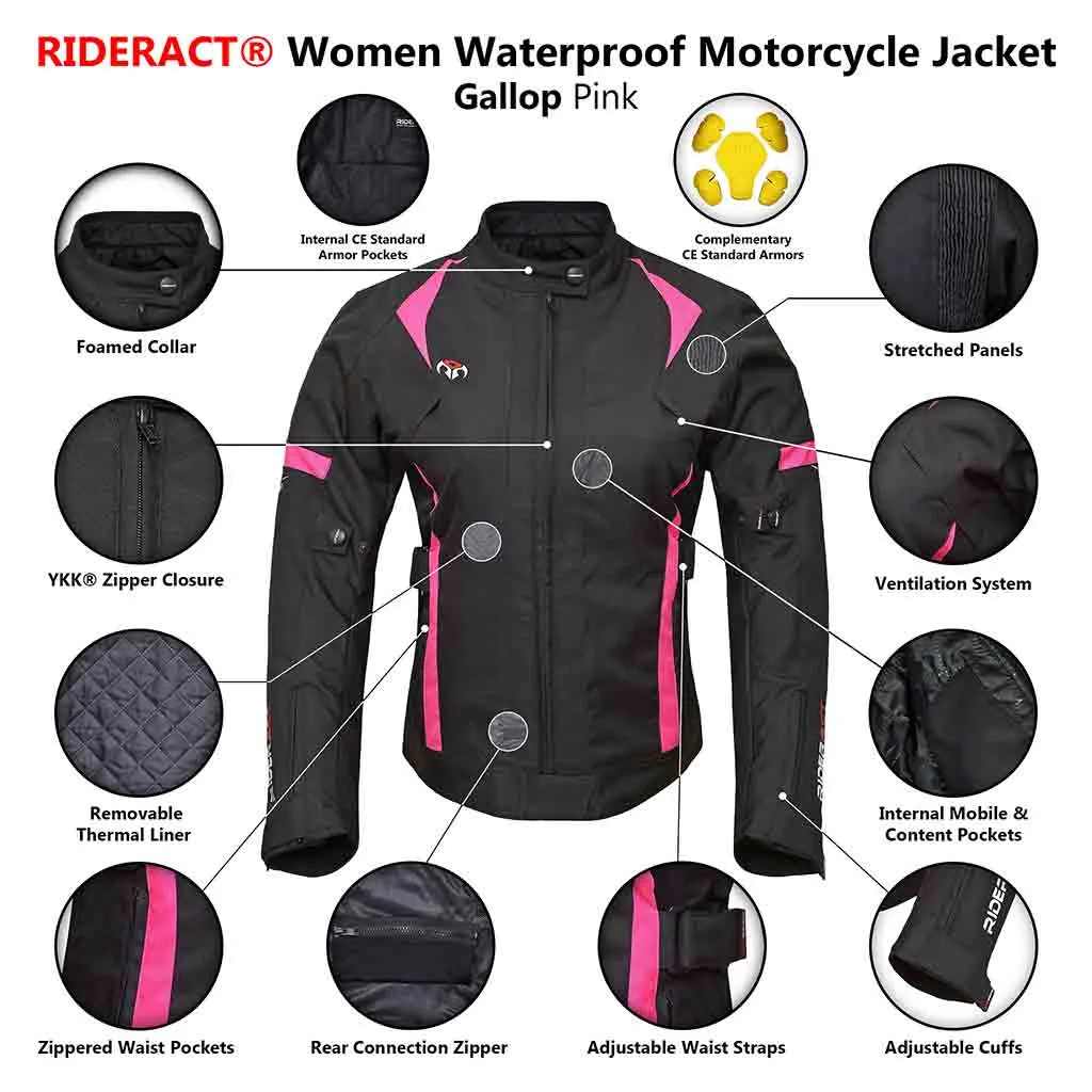 RIDERACT® Womens Motorcycle Jacket Gallop Waterproof Riding Jacket