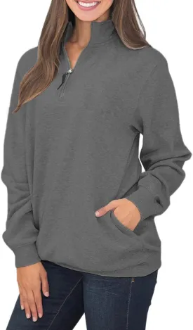 Samefar Womens Warm Cozy High Neck Long Sleeve Solid 1/4 Zip Pullover Sweatshirts with Pockets Samefar Womens Warm Cozy High Neck Long Sleeve Solid 1/4 Zip Pullover Sweatshirts with Pockets