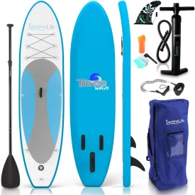 SereneLife Inflatable Stand Up Paddle Board with Premium SUP Accessories  Wide Stable Design with Non-Slip EVA Deck Pad for Adults and Youth of All Skill Levels, 350 lbs Capacity