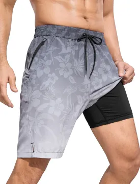 SILKWORLD Mens Swim Trunks Quick Dry Bathing Suit Board Swimming Shorts with Zipper Pockets and Compression Liner