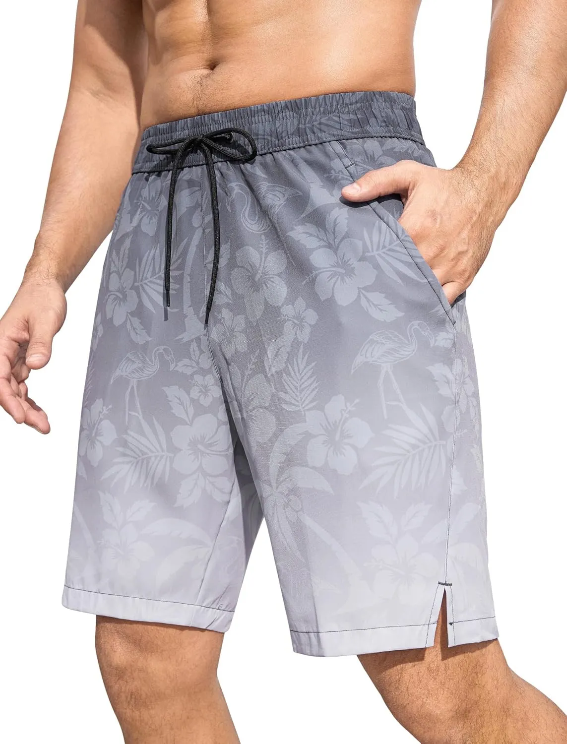 SILKWORLD Mens Swim Trunks Quick Dry Bathing Suit Board Swimming Shorts with Zipper Pockets and Compression Liner