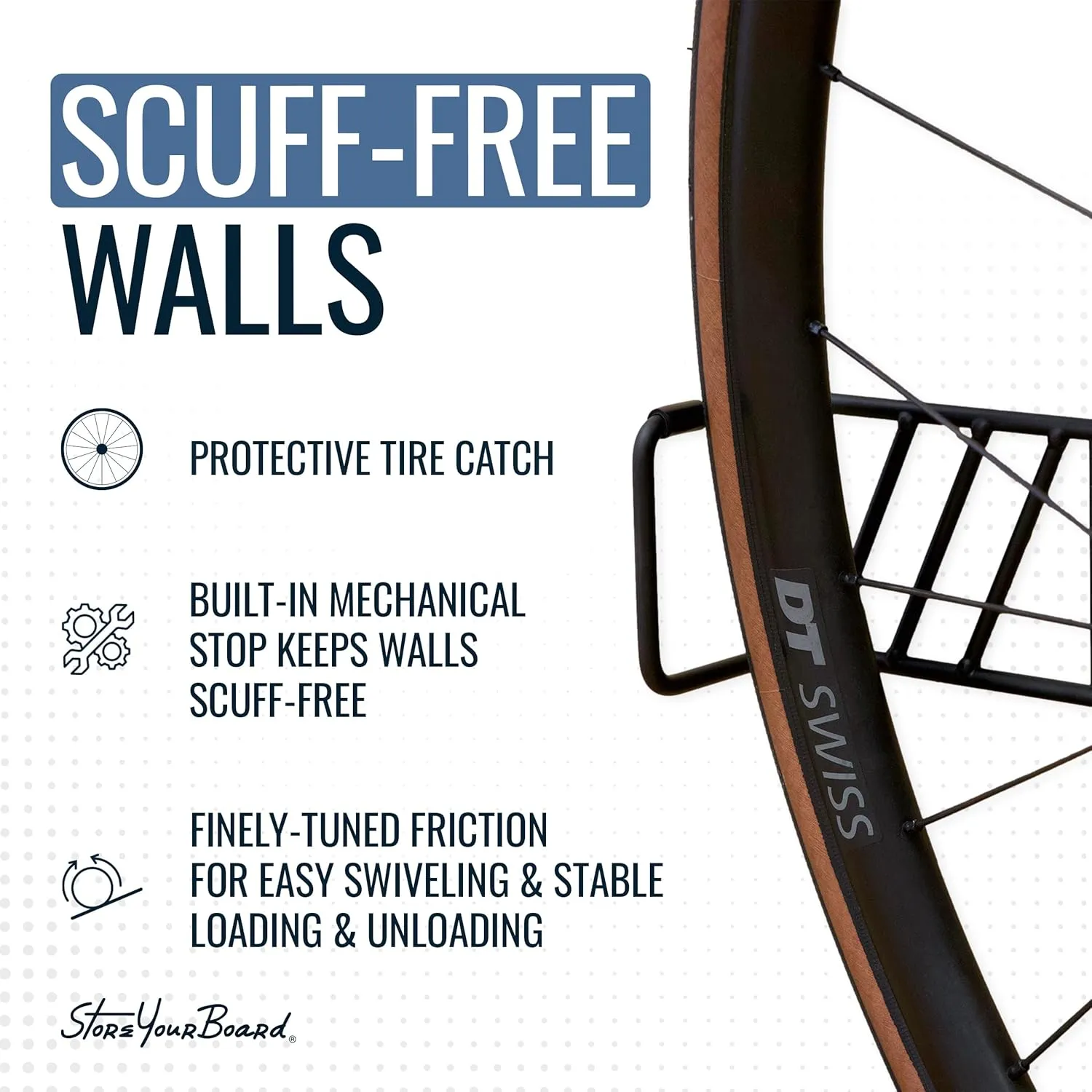 StoreYourBoard SwivelStow Mountain Bike Storage Rack 2 Pack  Heavy Duty Bike Hanger, No-Lift Bike Wall Mount for Garage Bike Storage, MTB and E-Bike, Holds 70 lbs, Patent-Pending