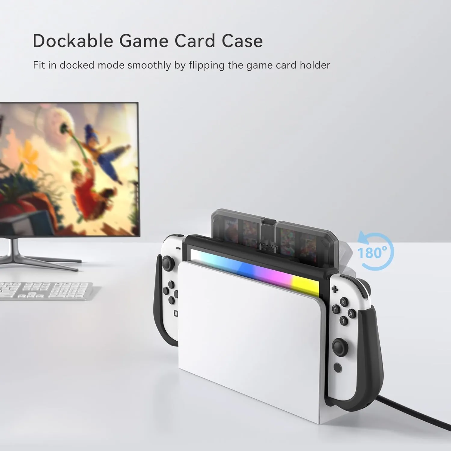 Switch OLED Case with Flip Design Game Storage, KIWIHOME Dockable Protective Case for Nintendo Switch OLED 2021, TPU Grip Portable Cover for 7 Inch and Joy-Con Controller, Black