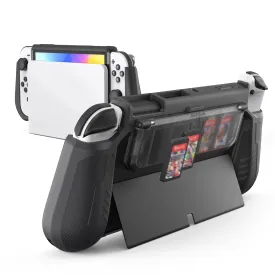 Switch OLED Case with Flip Design Game Storage, KIWIHOME Dockable Protective Case for Nintendo Switch OLED 2021, TPU Grip Portable Cover for 7 Inch and Joy-Con Controller, Black