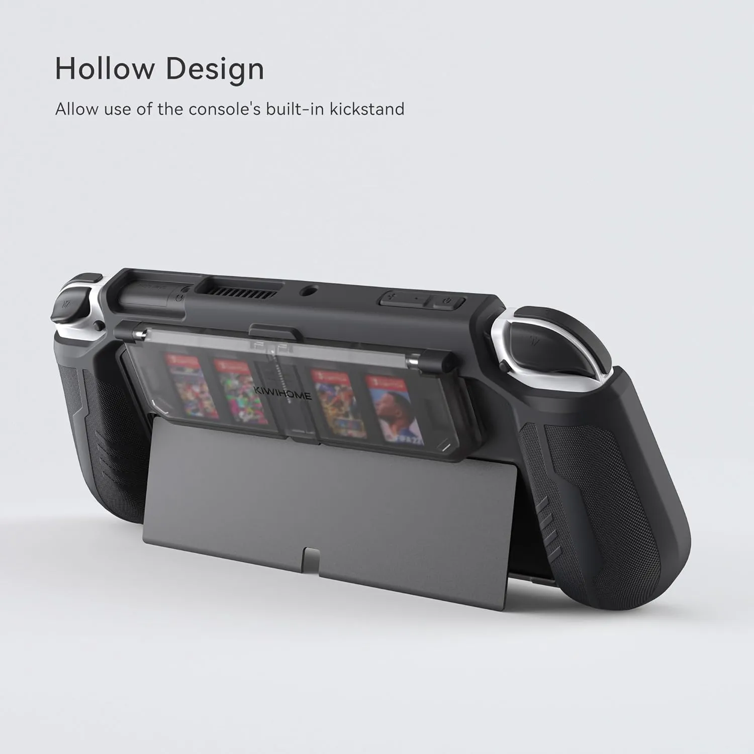 Switch OLED Case with Flip Design Game Storage, KIWIHOME Dockable Protective Case for Nintendo Switch OLED 2021, TPU Grip Portable Cover for 7 Inch and Joy-Con Controller, Black