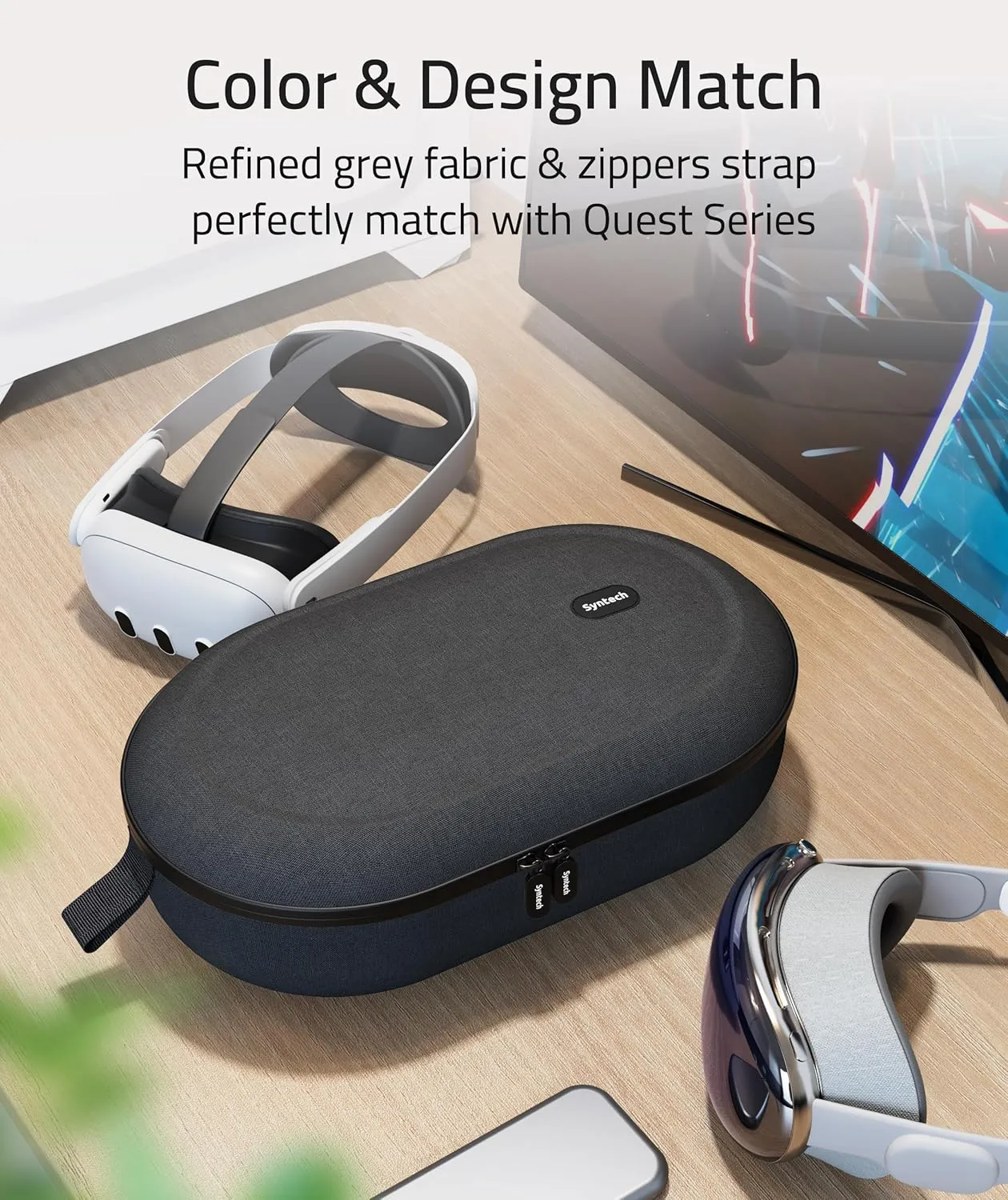 Syntech Hard Carrying Case Compatible with Meta Quest 3S/Quest 3/Oculus Quest 2/VP/Pico4, Accessories VR Headset with Elite Strap, Touch Controllers for Travel, Black (Do Not Fit 3rd-party Headstrap)