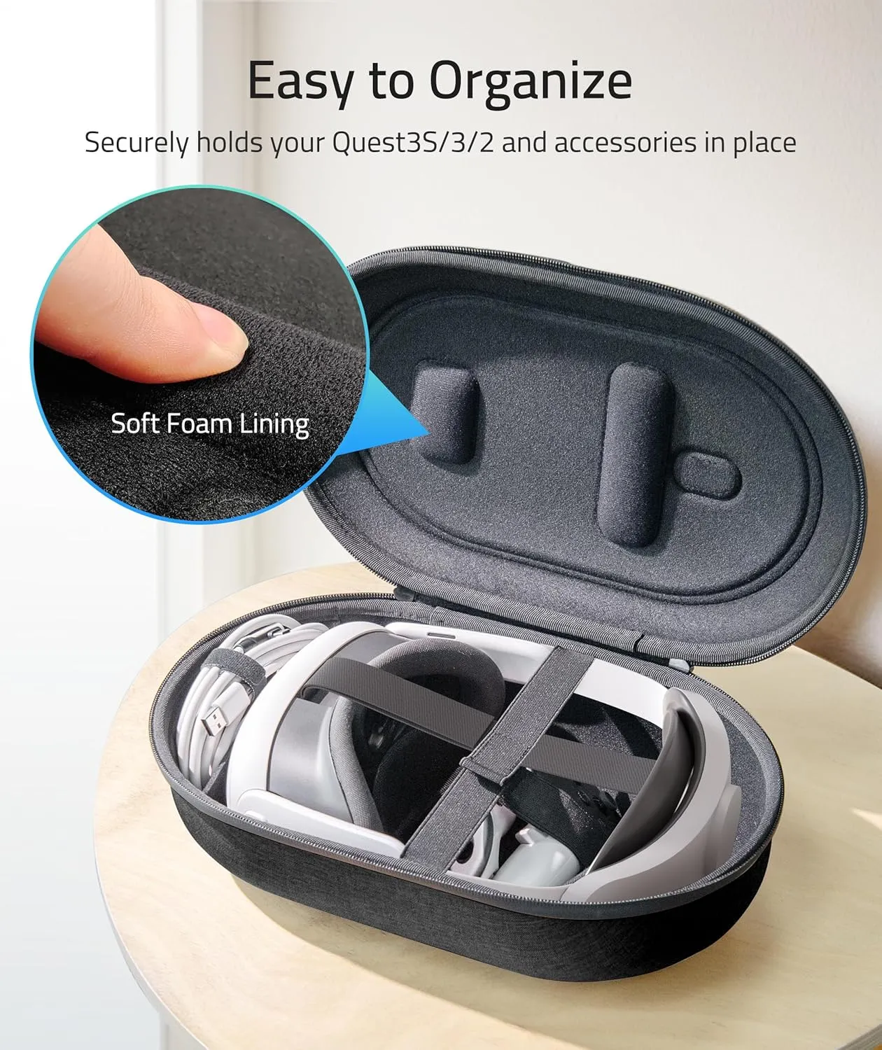 Syntech Hard Carrying Case Compatible with Meta Quest 3S/Quest 3/Oculus Quest 2/VP/Pico4, Accessories VR Headset with Elite Strap, Touch Controllers for Travel, Black (Do Not Fit 3rd-party Headstrap)