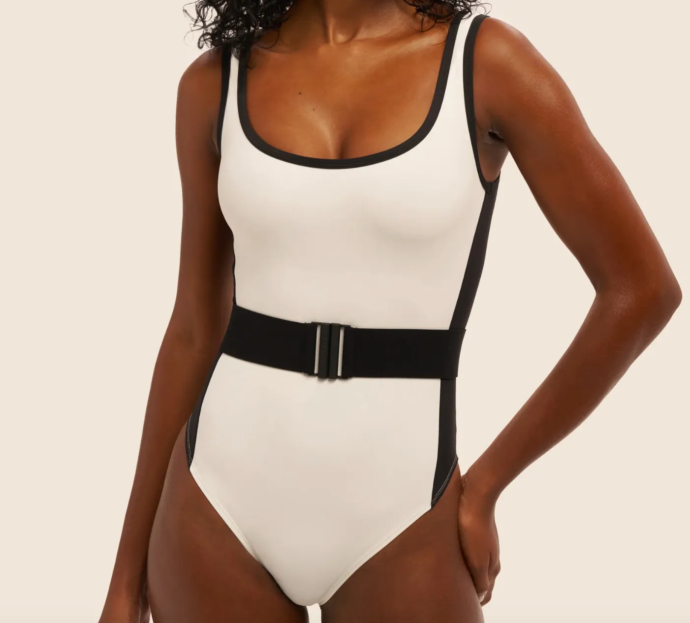 Vaara Black & White Fashion Belted Swimsuit UK L