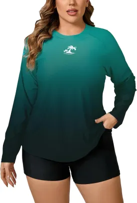 Women Plus Size Two Piece Long Sleeve Rash Guard Sets Built in Bra Swim Shirt Top and Shorts with Pockets UPF50  Women Plus Size Two Piece Long Sleeve Rash Guard Sets Built in Bra Swim Shirt Top and Shorts with Pockets UPF50