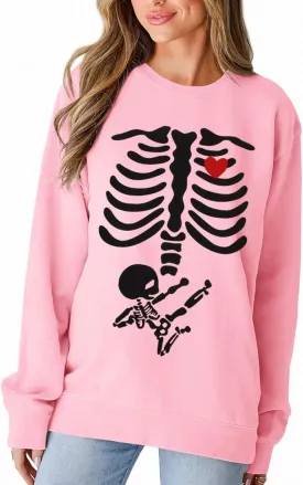 Women X-Ray Skeleton Sweatshirt Halloween Maternity Sweatshirts Crewneck Pullover Pregnancy Announcement Shirts Tops Women X-Ray Skeleton Sweatshirt Halloween Maternity Sweatshirts Crewneck Pullover Pregnancy Announcement Shirts Tops