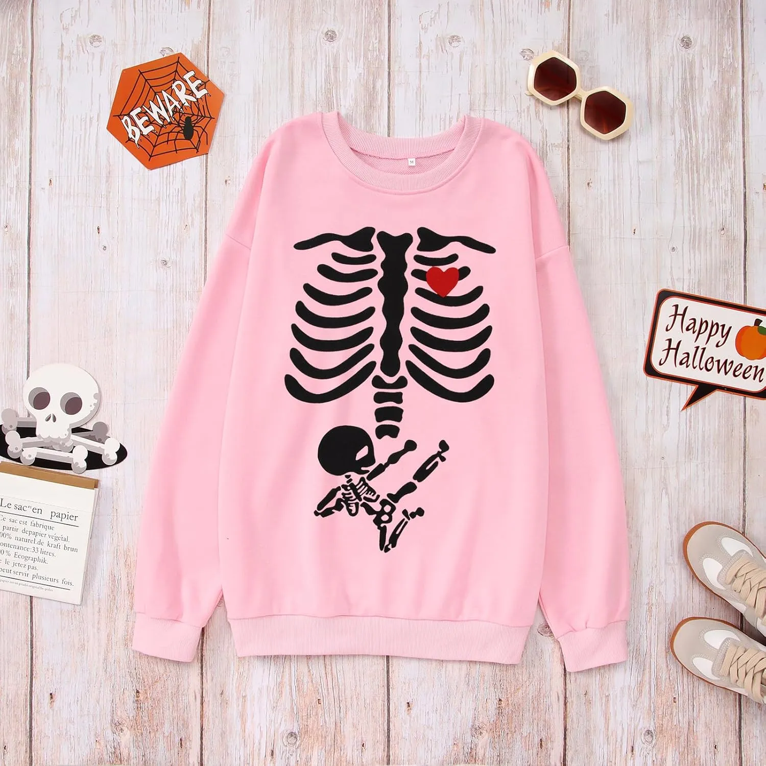 Women X-Ray Skeleton Sweatshirt Halloween Maternity Sweatshirts Crewneck Pullover Pregnancy Announcement Shirts Tops