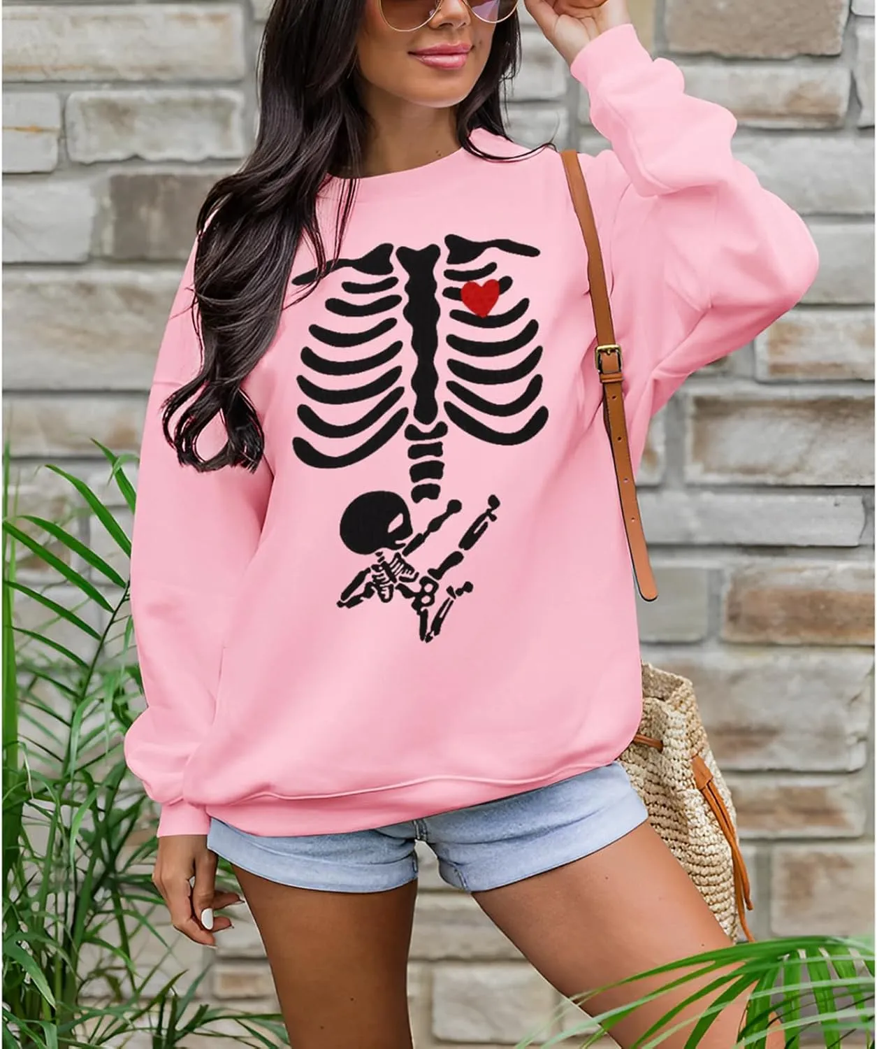 Women X-Ray Skeleton Sweatshirt Halloween Maternity Sweatshirts Crewneck Pullover Pregnancy Announcement Shirts Tops