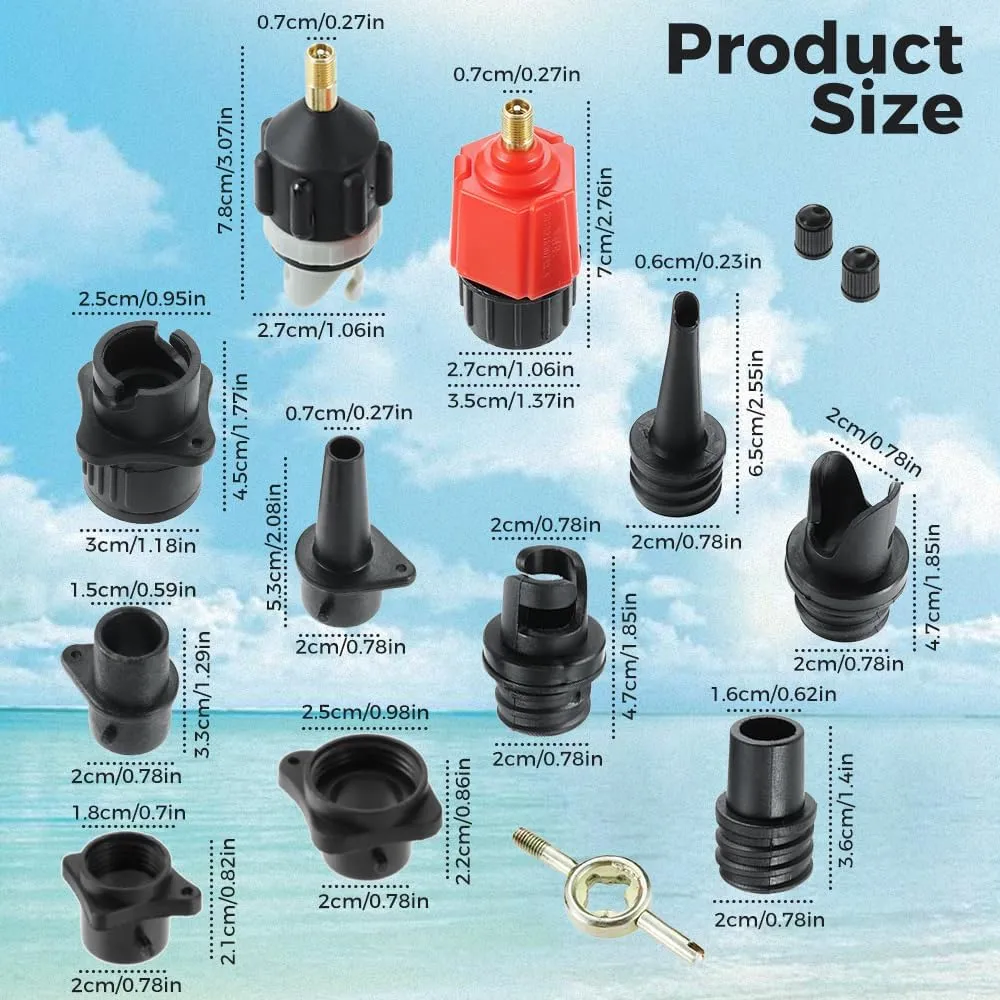 Yetaha Paddle Board Pump Adapter Set, Inflatable SUP Pump Adaptor with 9PCS Air Valve Nozzles for Paddle Boards Rubber Boats Canoes Kayak Dinghy Inflatable Beds